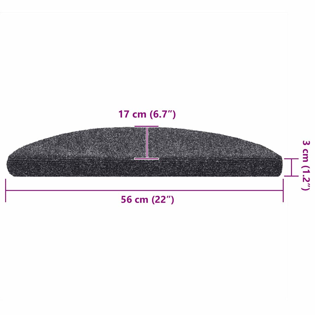 Dark Grey Stair Mat Set | 5 Pieces | Needle-punched fabric | 56x17 cm