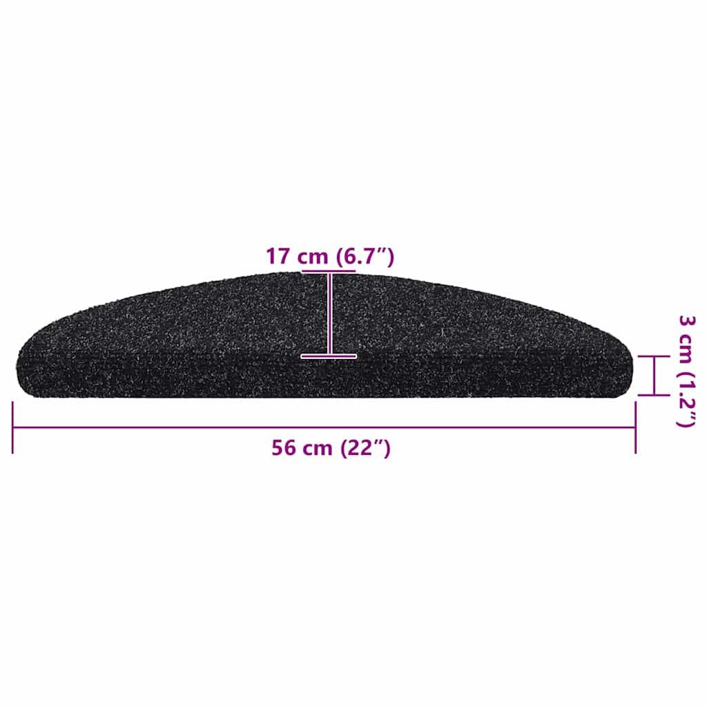 Stair Mats Self-adhesive 10 pcs 56x17x3 cm Black Half Round