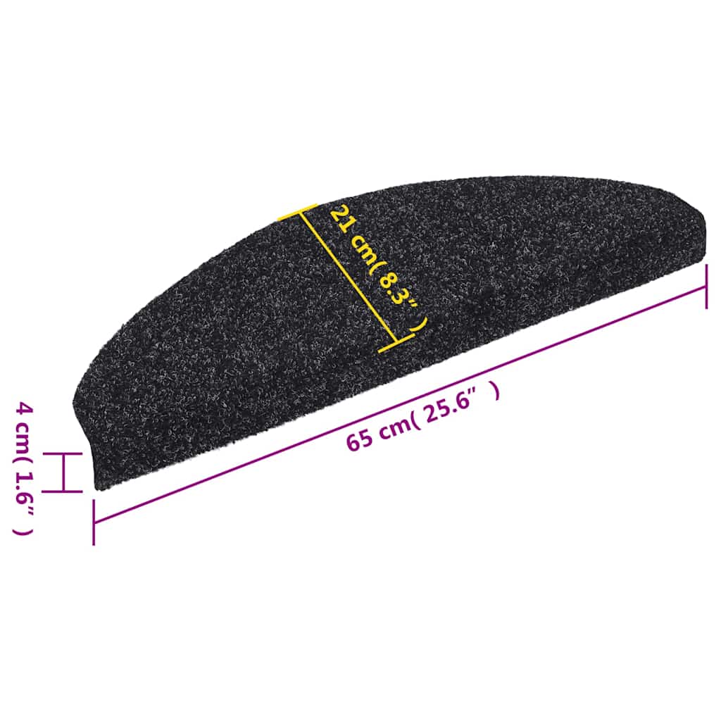 Stair Mats Self-adhesive 5 pcs 65x21x4 cm Black Half Round Large