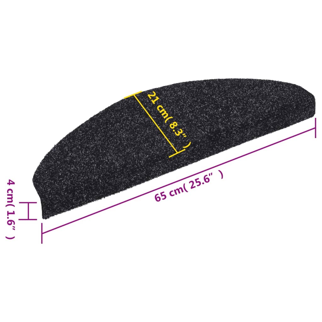 Stair Mats Self-adhesive 10 pcs 65x21x4 cm Black Half Round Large