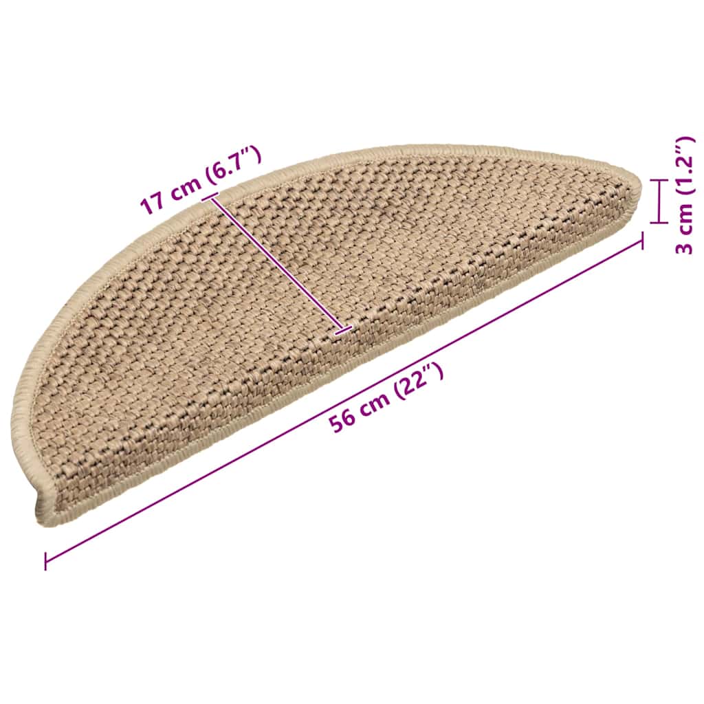 Stair Mats Self-adhesive Sisal-Look 15 pcs 56x17x3 cm Sand