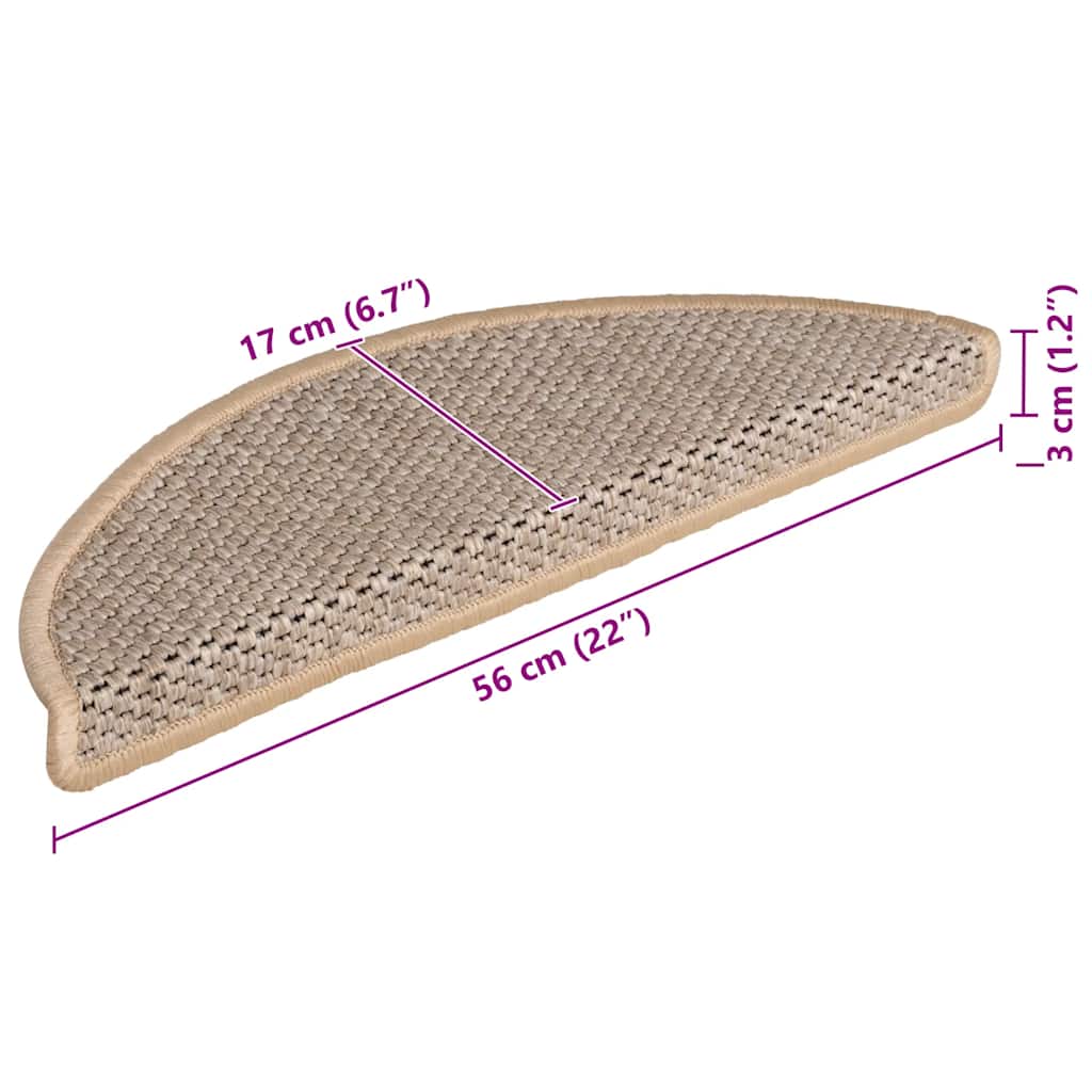Stair Mats Self-adhesive Sisal-Look 15pcs 56x17x3cm Light Beige