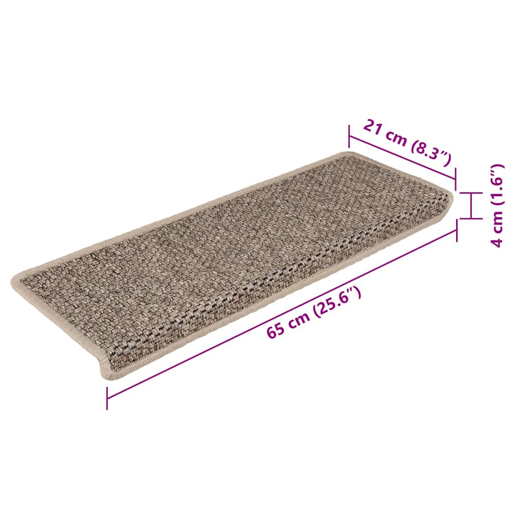 Stair Mats Self-adhesive Sisal-Look 15 pcs 65x21x4cm Dark Beige