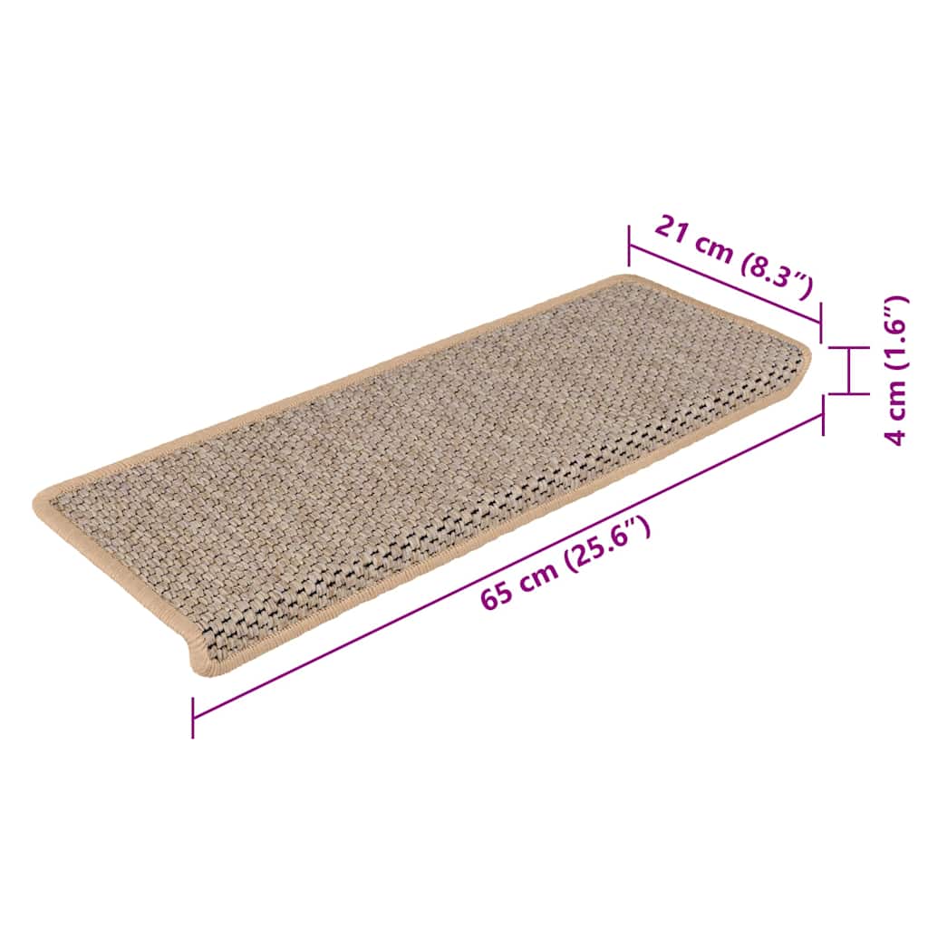 Stair Mats Self-adhesive Sisal-Look 15pcs 65x21x4cm Light Beige