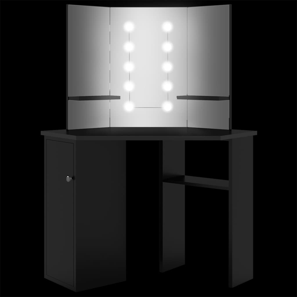 326534 vidaXL Corner Dressing Table with LED Black 111x54x141,5 cm