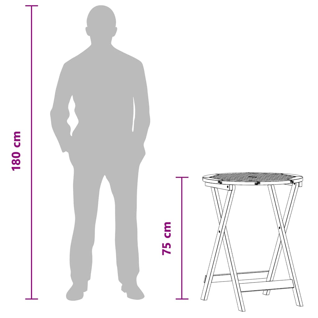 312455 vidaXL Folding Garden Table Ø60x75 cm Solid Eucalyptus Wood