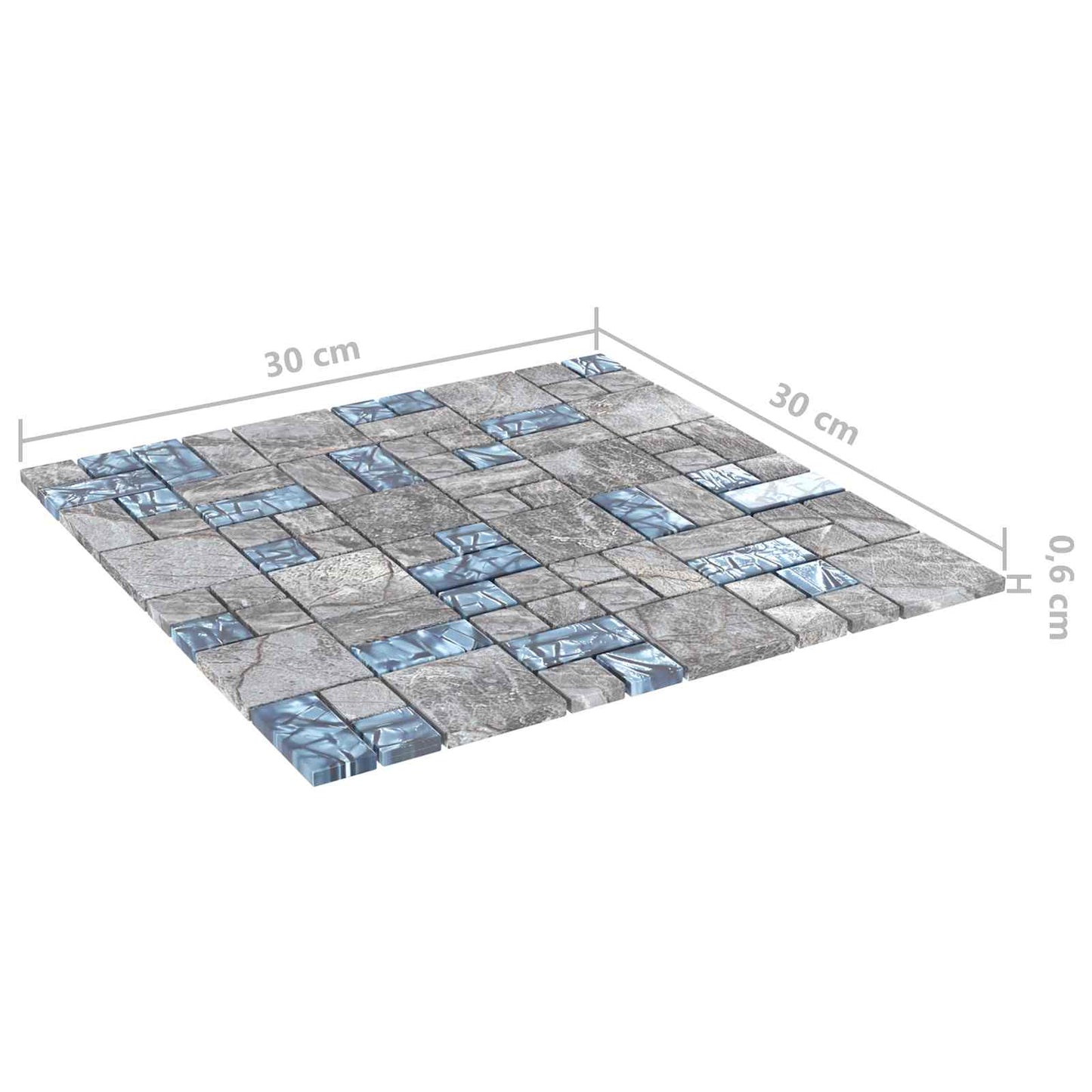 Mosaic Tile 22 pcs Grey and Blue 50 x 50 cm Glass