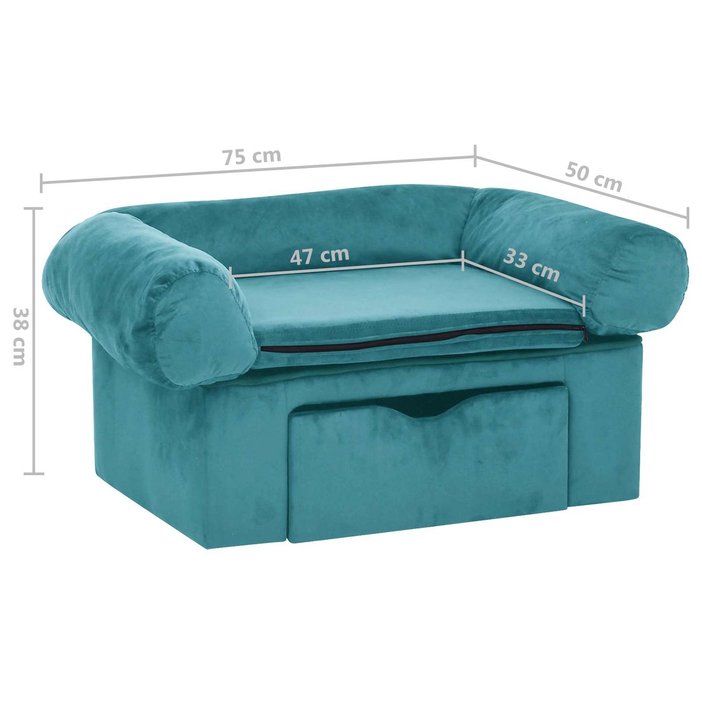 Dog Sofa with Storage Turquoise 75 x 50 x 38cm Plush