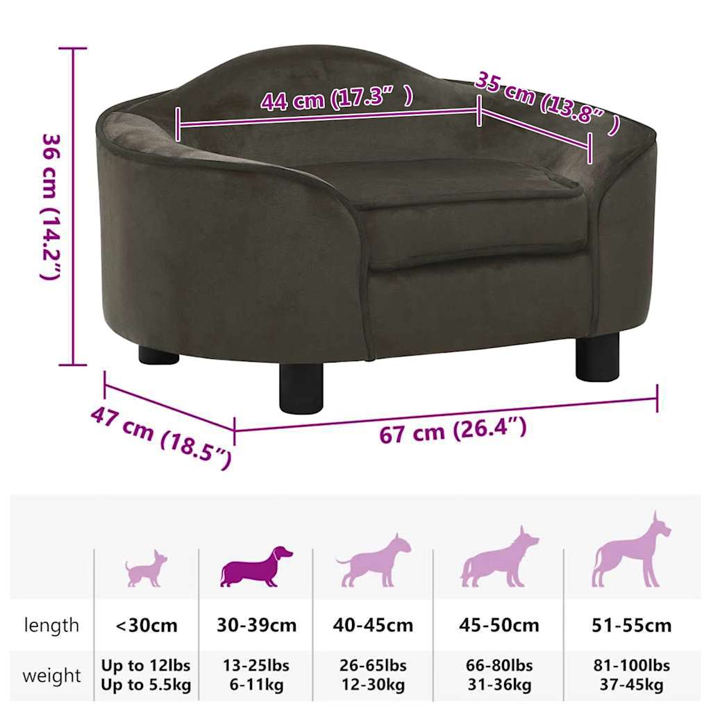 vidaXL Dog Sofa Dark Grey 67x47x36 cm Plush