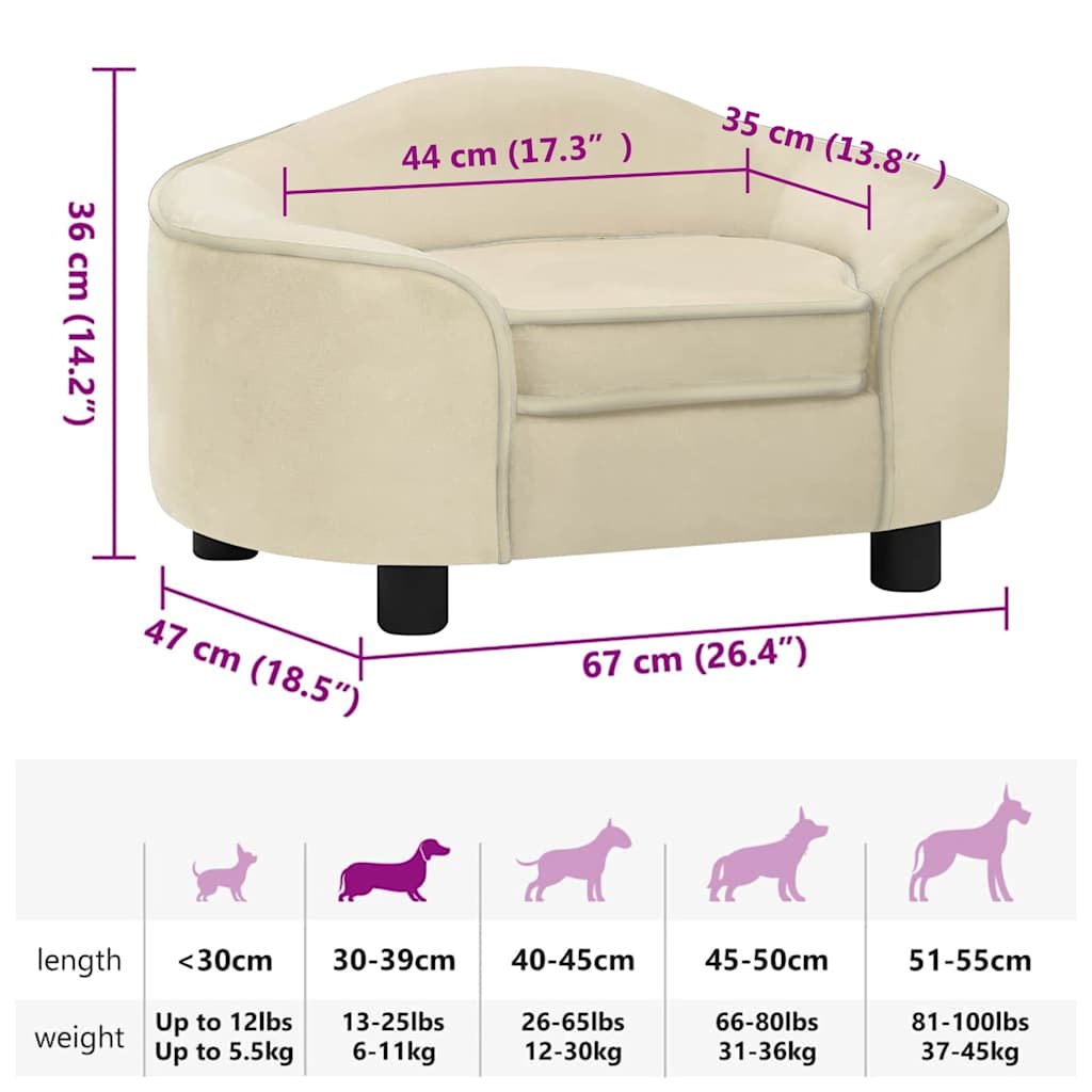 Dog Sofa | Cream | Plush, Solid Pinewood, Foam | 67 x 47 x 36 cm