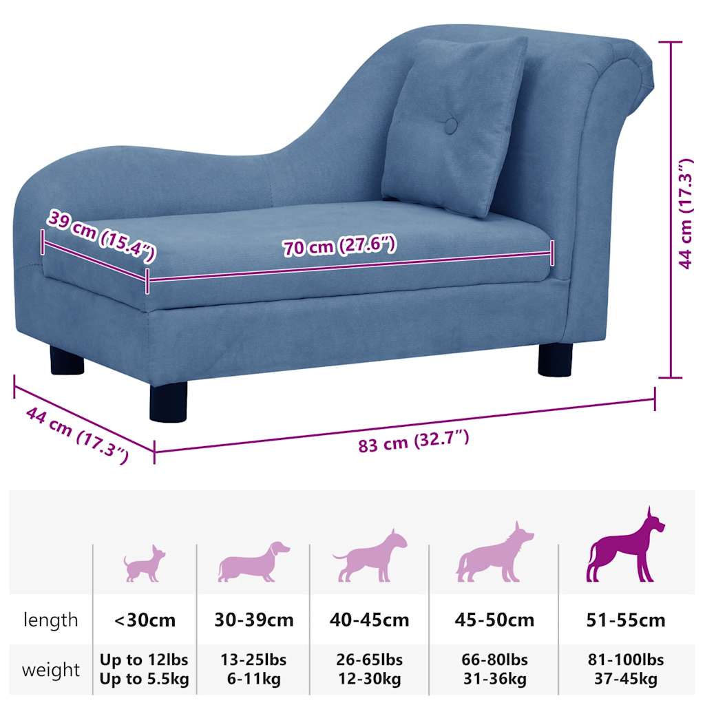 vidaXL Dog Sofa with Pillow Blue 83x44x44 cm Plush