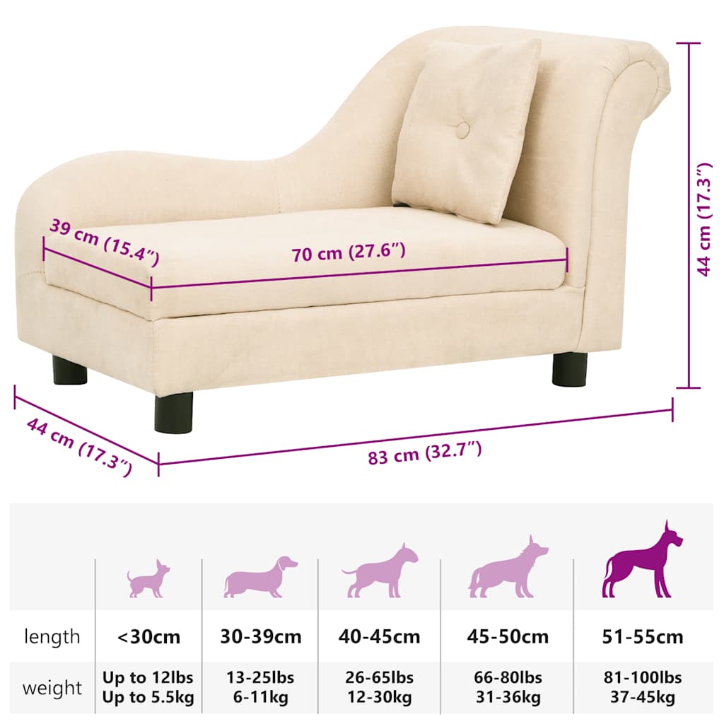 vidaXL Dog Sofa with Pillow Cream 83x44x44 cm Plush