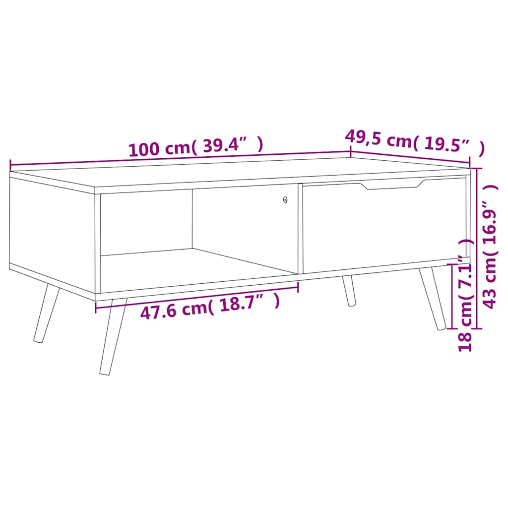 326794 vidaXL Coffee Table Smoked Oak 100x49,5x43 cm Engineered Wood