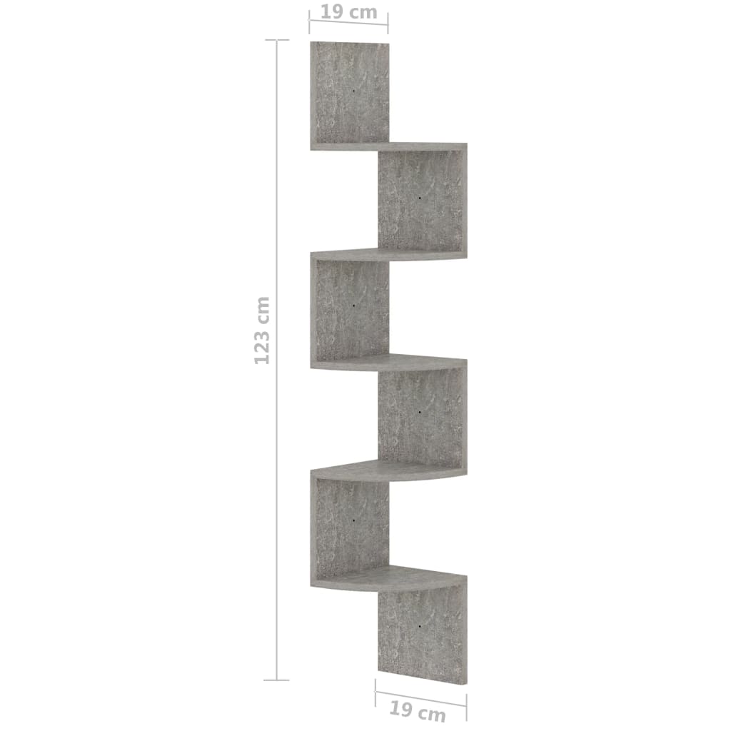326835 vidaXL Wall Corner Shelf Concrete Grey 19x19x123 cm Engineered Wood
