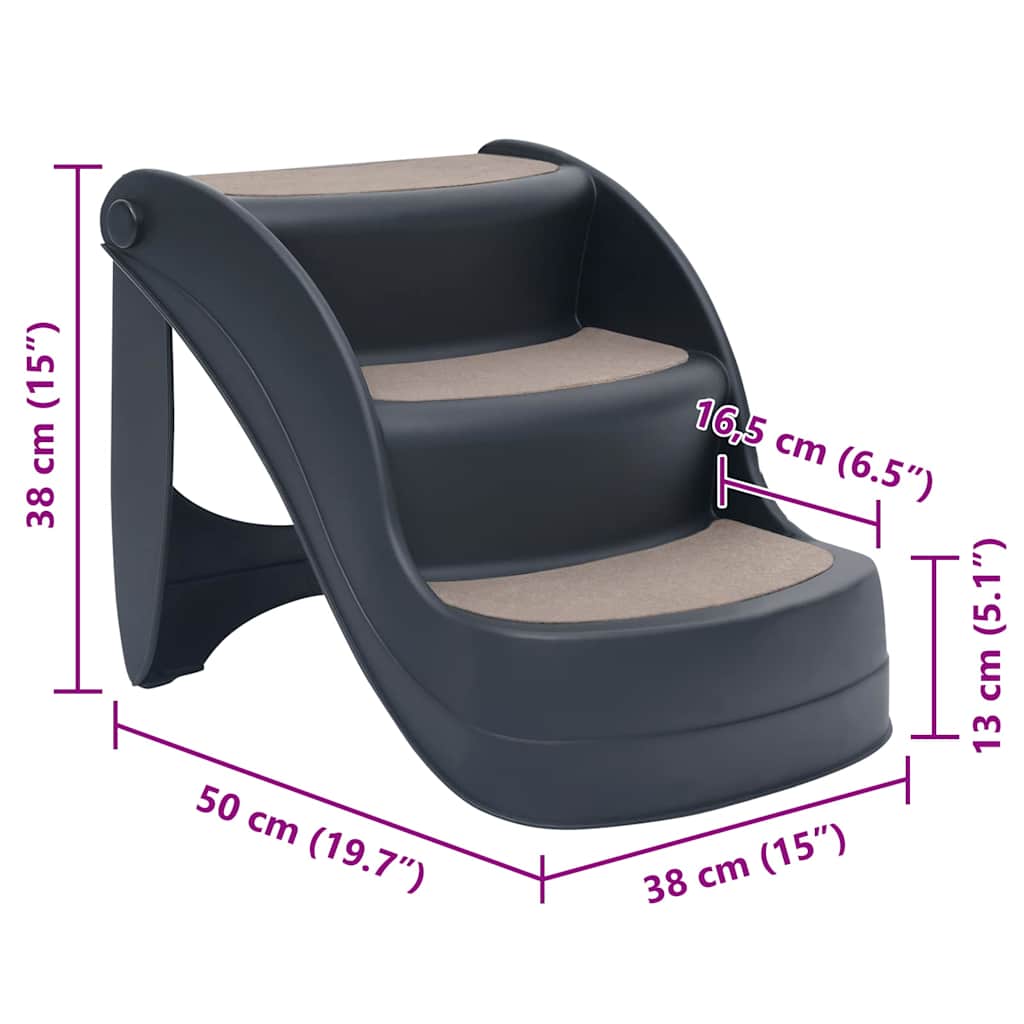 171174 vidaXL Folding 3-Step Dog Stairs Dark Grey