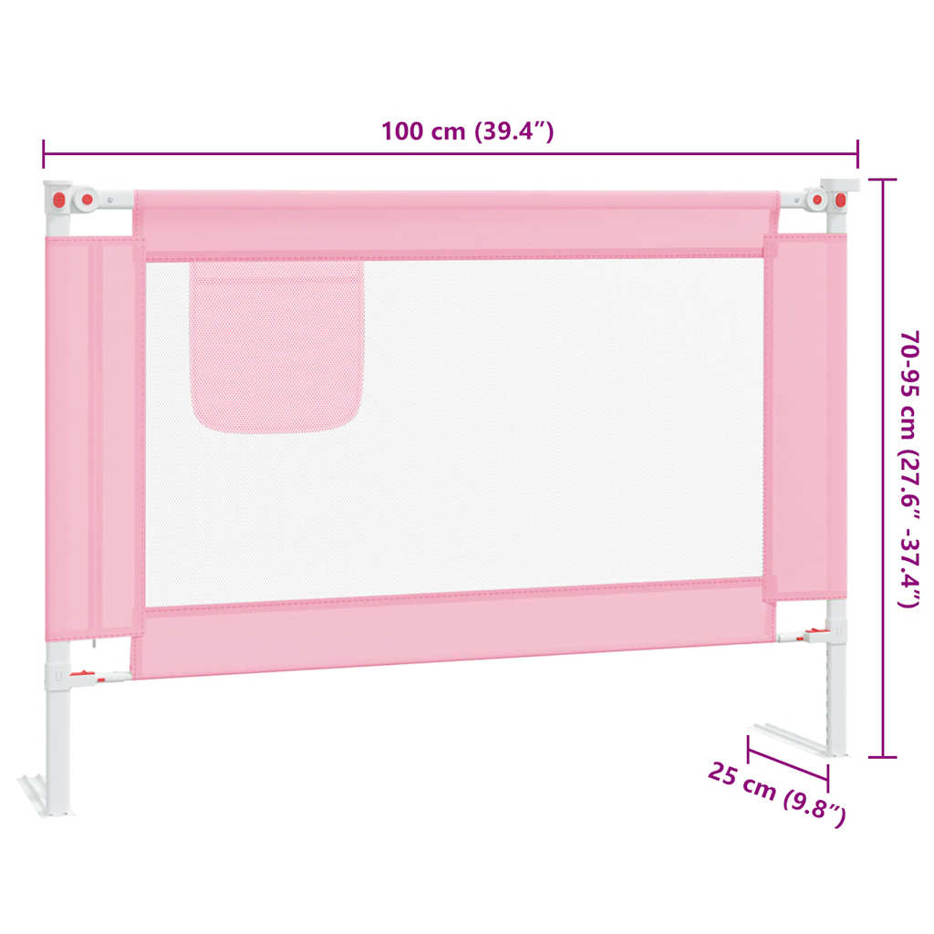 vidaXL Toddler Safety Bed Rail Pink 100x25 cm Fabric
