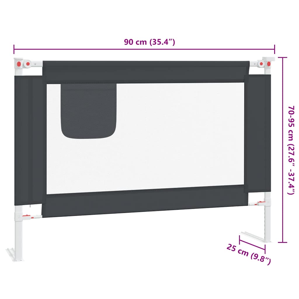 vidaXL Toddler Safety Bed Rail Dark Grey 90x25 cm Fabric