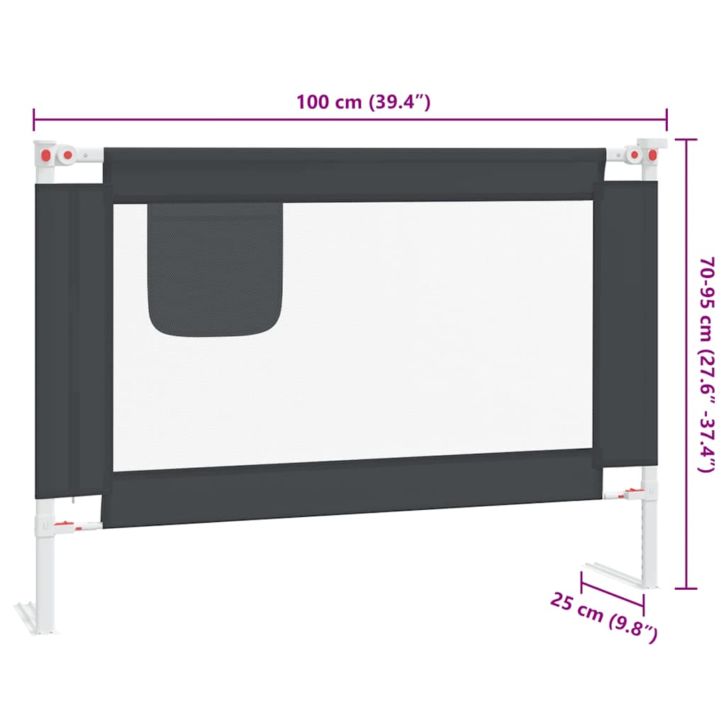 vidaXL Toddler Safety Bed Rail Dark Grey 100x25 cm Fabric