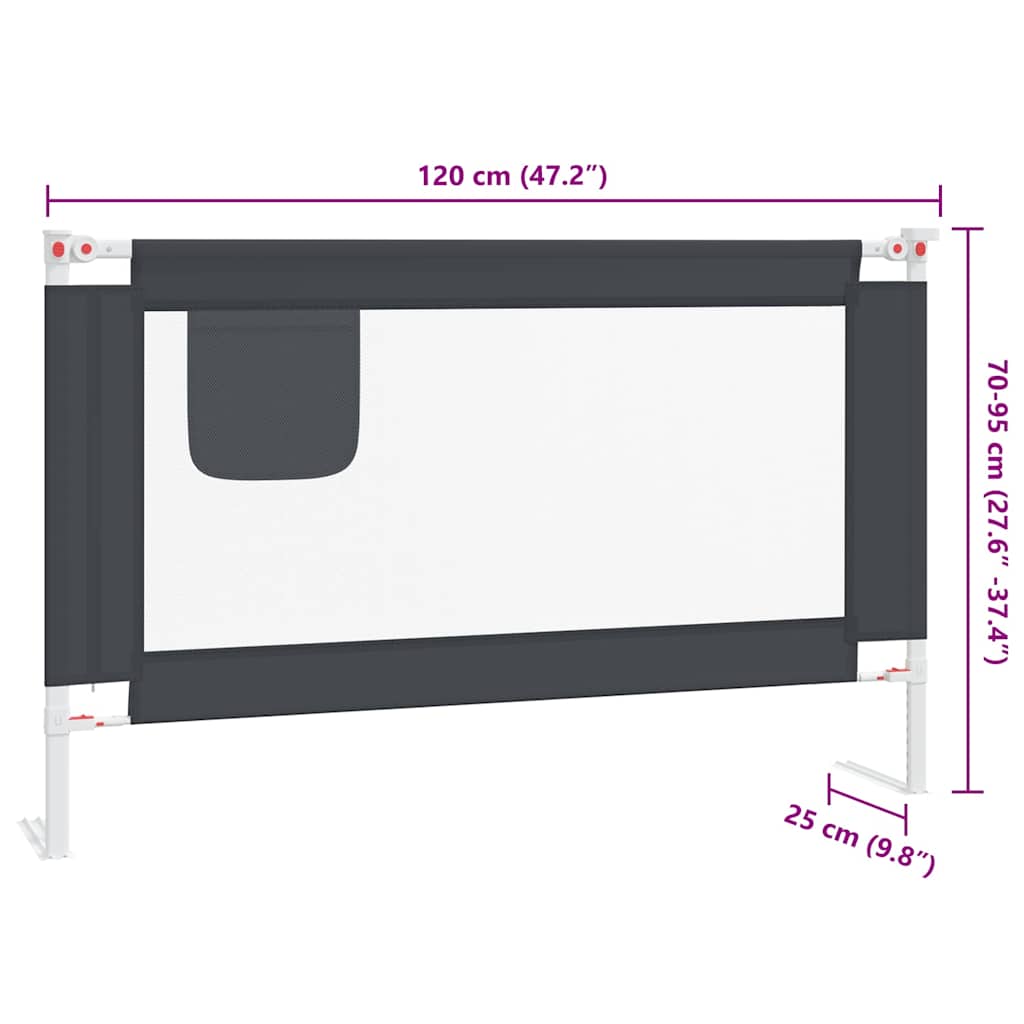 10227 vidaXL Toddler Safety Bed Rail Dark Grey 120x25 cm Fabric