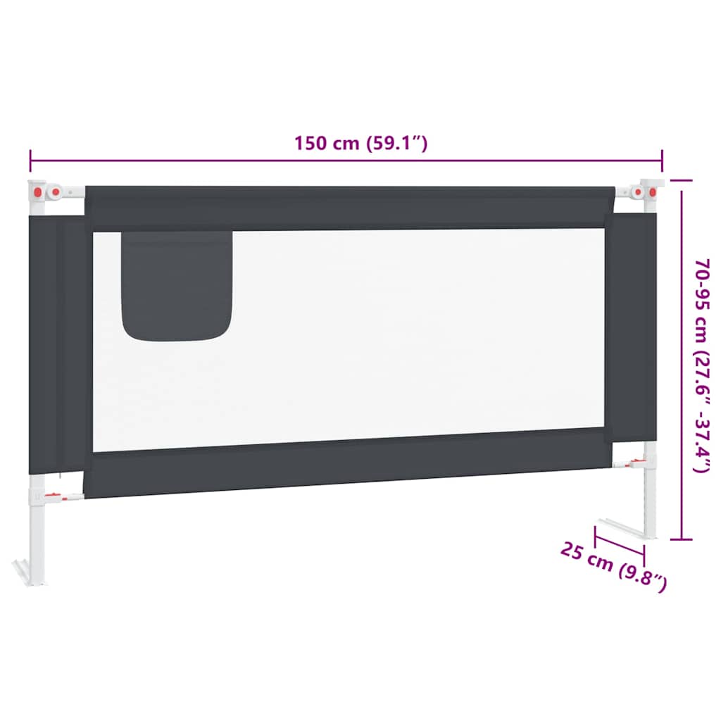 10229 vidaXL Toddler Safety Bed Rail Dark Grey 150x25 cm Fabric