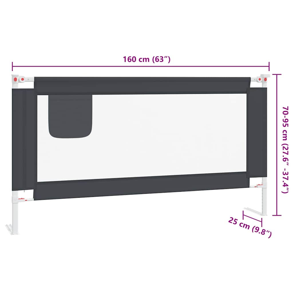 10230 vidaXL Toddler Safety Bed Rail Dark Grey 160x25 cm Fabric