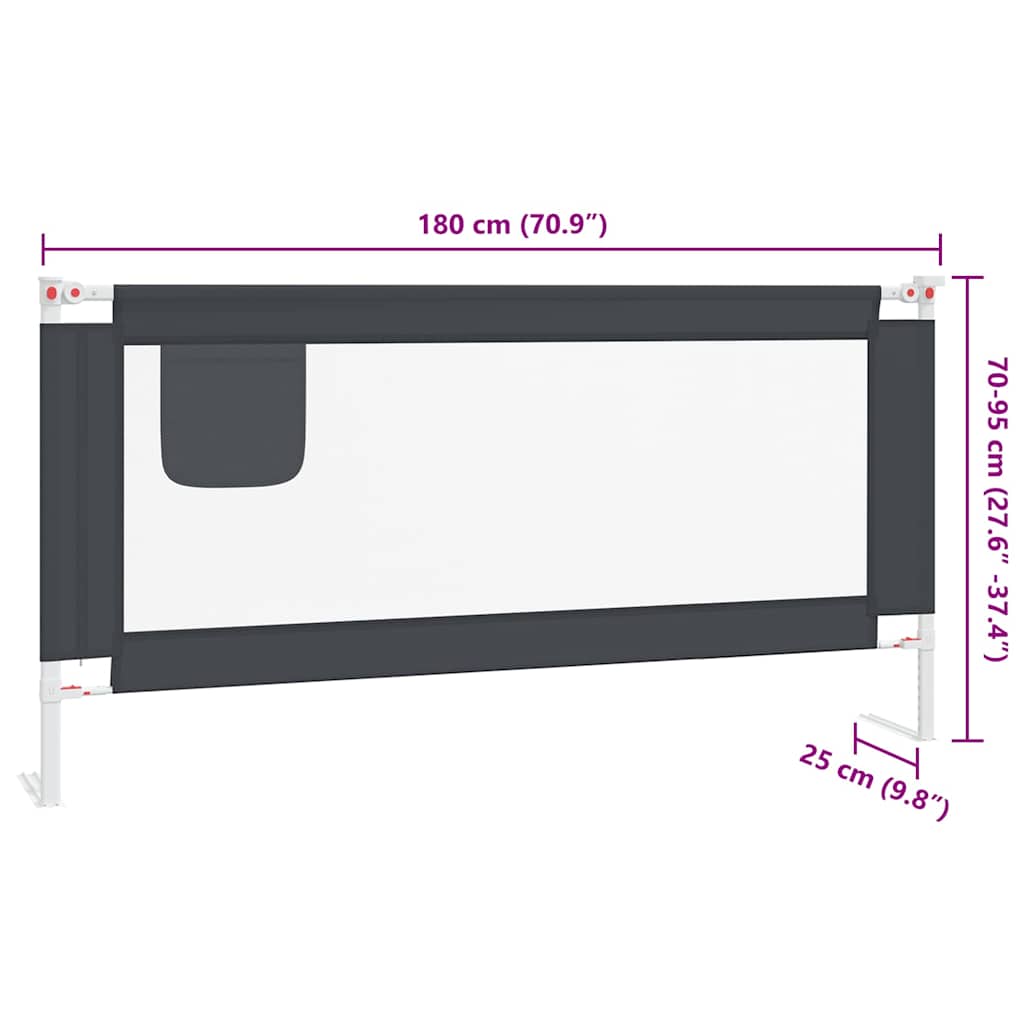 10231 vidaXL Toddler Safety Bed Rail Dark Grey 180x25 cm Fabric