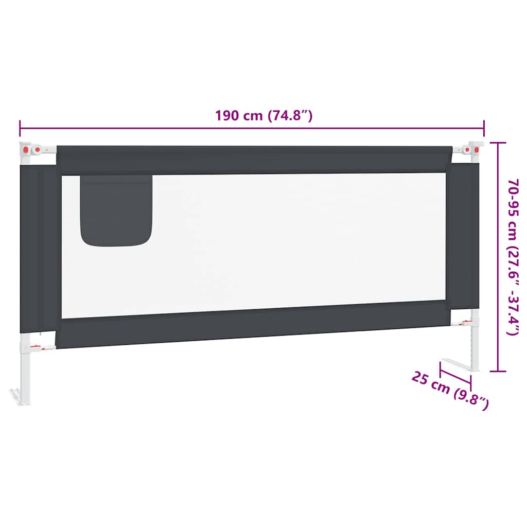 10232 vidaXL Toddler Safety Bed Rail Dark Grey 190x25 cm Fabric