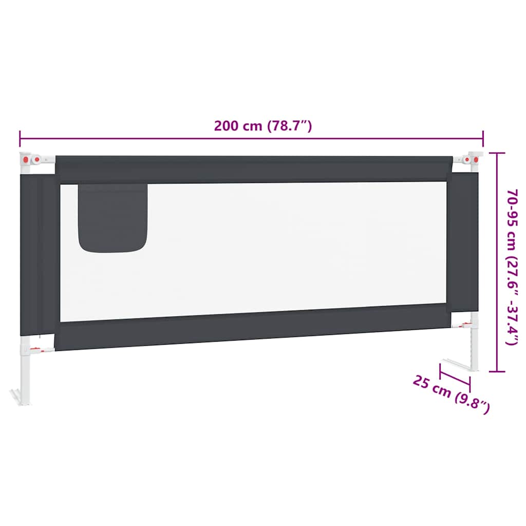 10233 vidaXL Toddler Safety Bed Rail Dark Grey 200x25 cm Fabric
