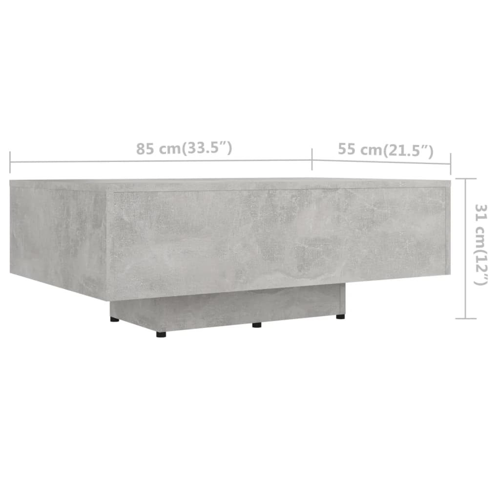 803384 vidaXL Coffee Table Concrete Grey 85x55x31 cm Engineered Wood