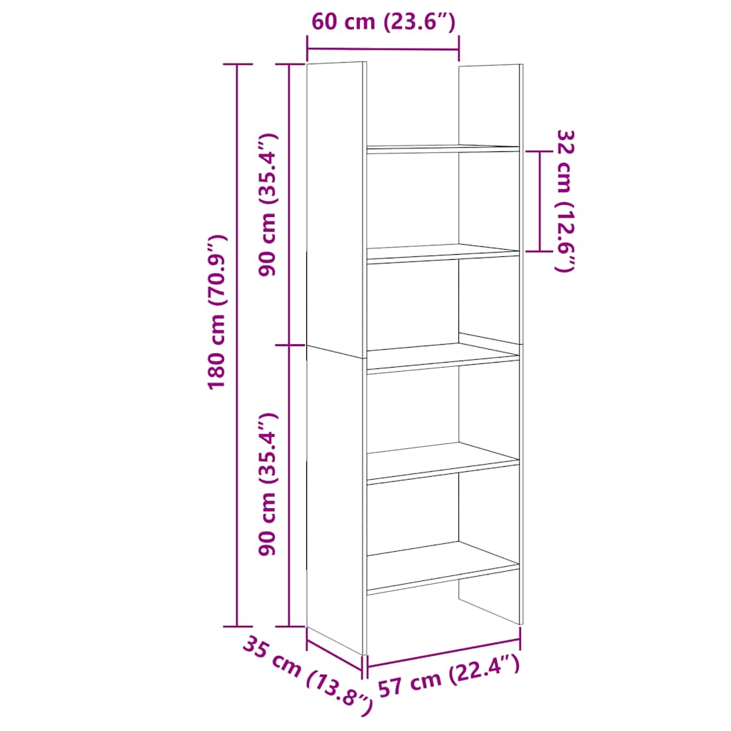803408 vidaXL Book Cabinet Black 60x35x180 cm Engineered Wood