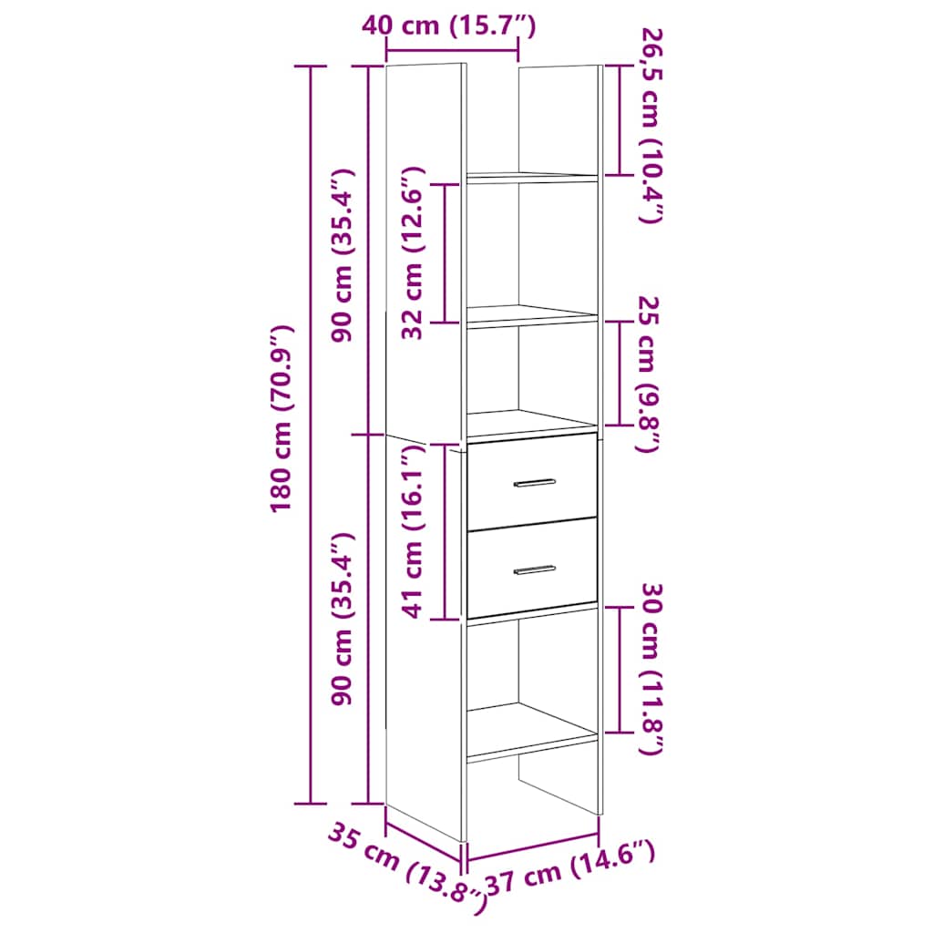 803416 vidaXL Book Cabinet White 40x35x180 cm Engineered Wood