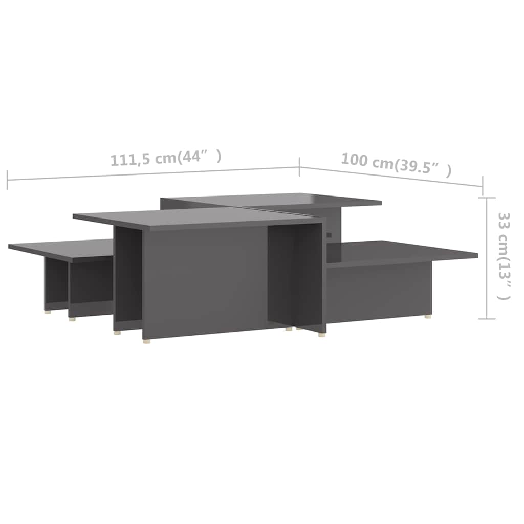 805578 vidaXL Coffee Tables 2 pcs High Gloss Grey 111,5x50x33 cm Engineered Wood