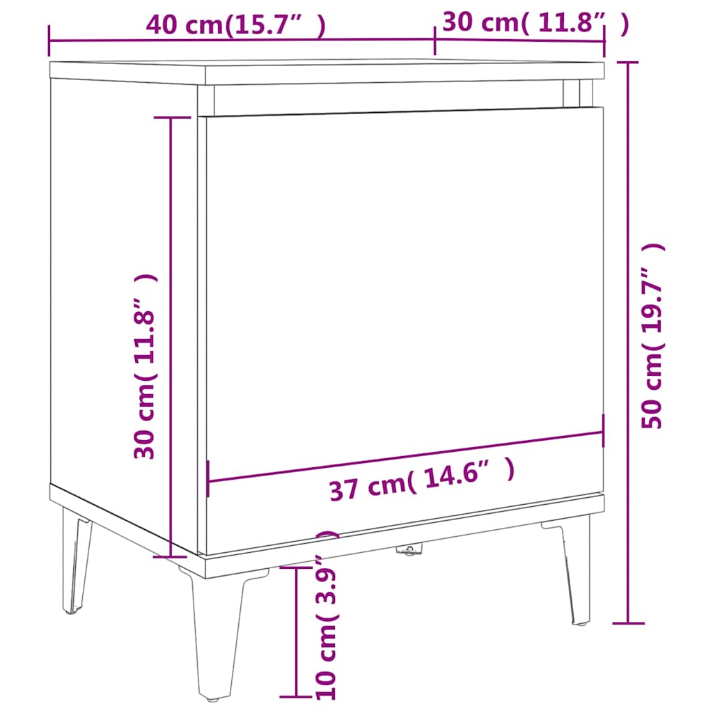 805839 vidaXL Bed Cabinet with Metal Legs Sonoma Oak 40x30x50 cm
