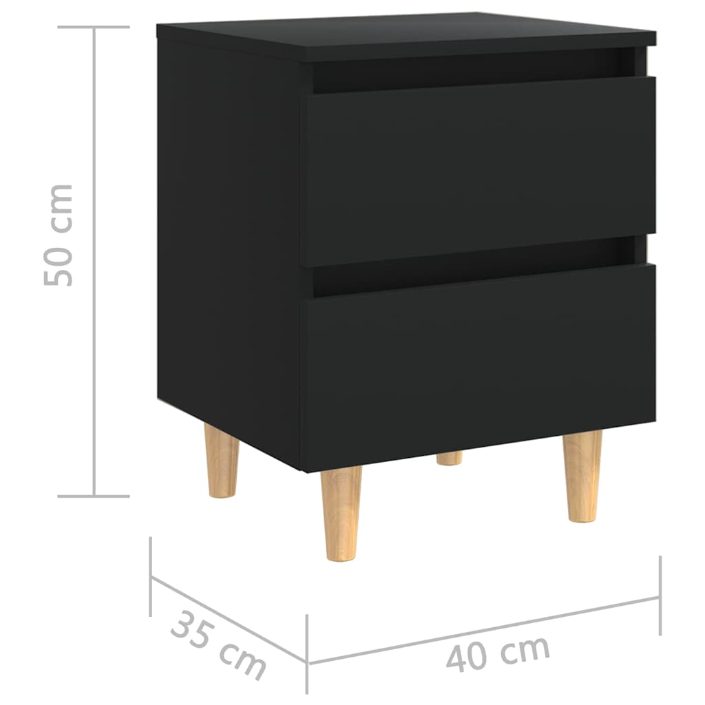 805854 vidaXL Bed Cabinets with Solid Pinewood Legs 2 pcs Black 40x35x50 cm