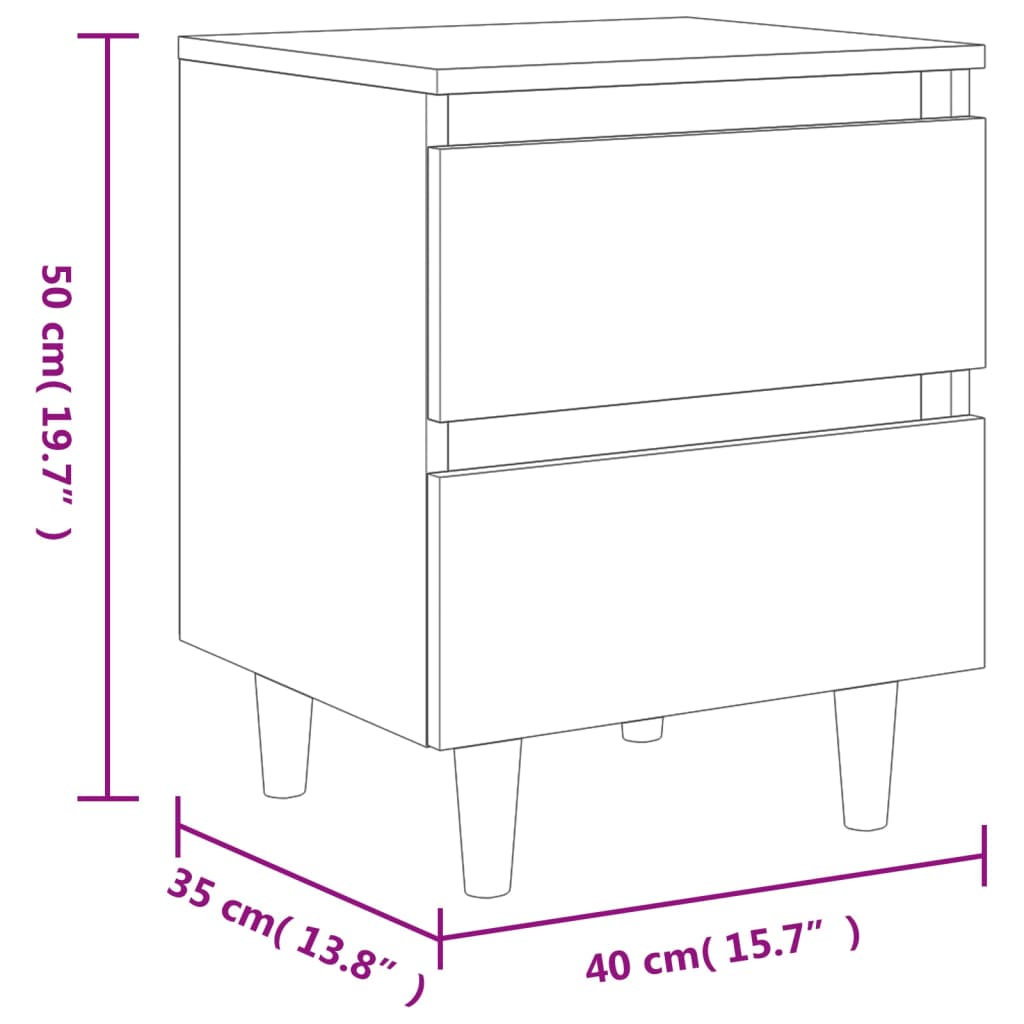 805859 vidaXL Bed Cabinet with Solid Pinewood Legs Concrete Grey 40x35x50 cm