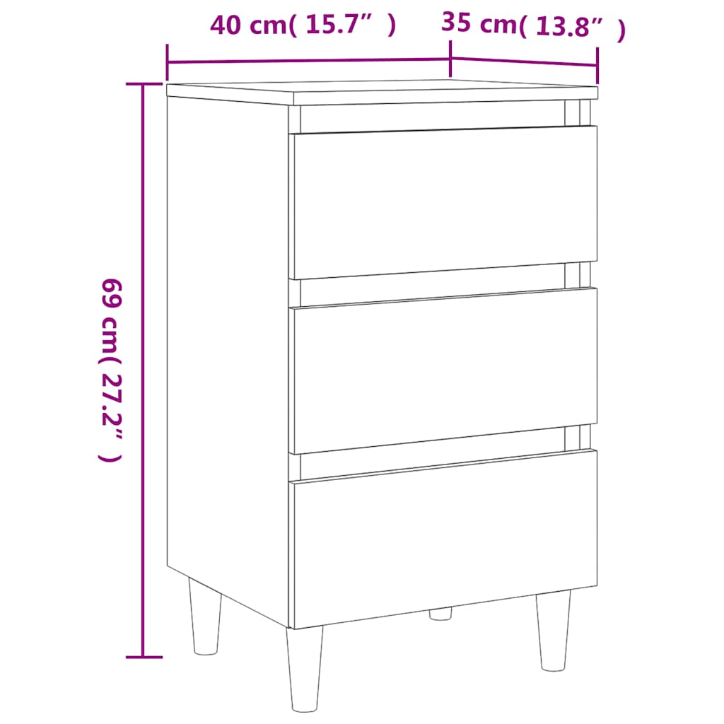 805893 vidaXL Bed Cabinet with Solid Wood Legs Sonoma Oak 40x35x69 cm