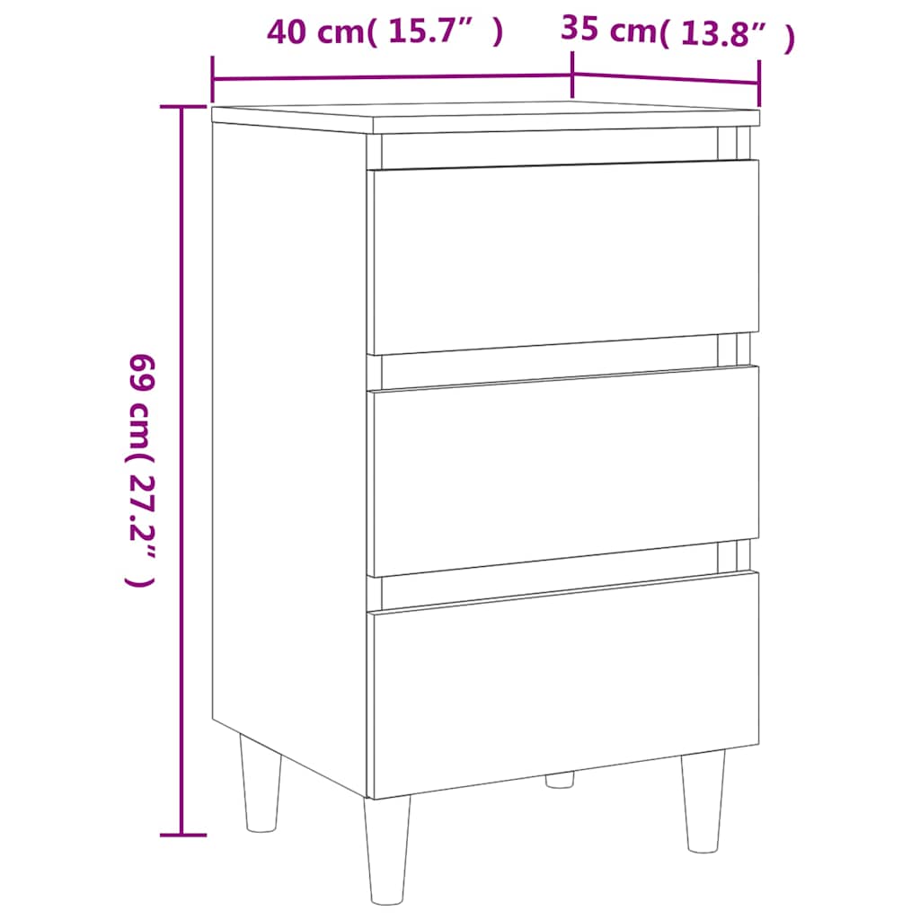 805895 vidaXL Bed Cabinet with Solid Wood Legs Concrete Grey 40x35x69 cm
