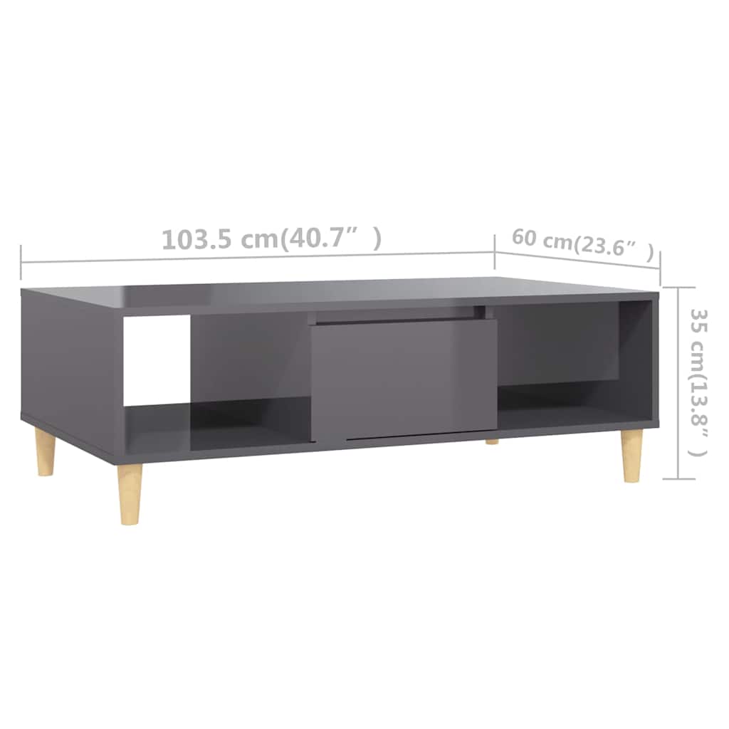 806021 vidaXL Coffee Table High Gloss Grey 103,5x60x35 cm Engineered Wood