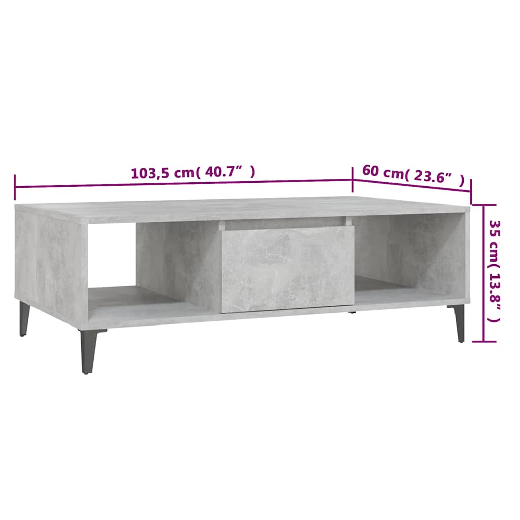 Coffee Table Concrete Grey 103.5x60x35 cm Engineered Wood