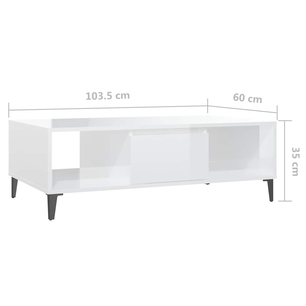 806028 vidaXL Coffee Table High Gloss White 103,5x60x35 cm Engineered Wood