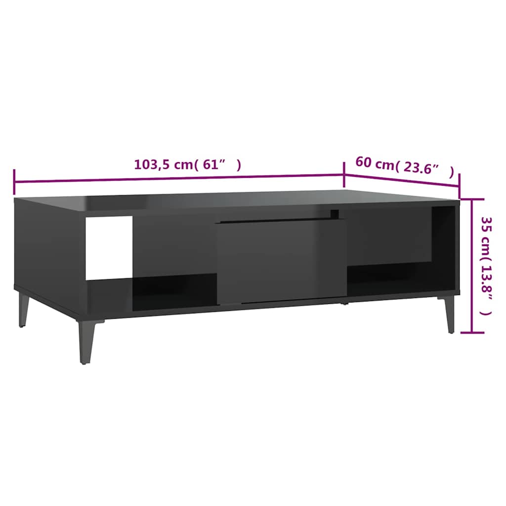 806029 vidaXL Coffee Table High Gloss Black 103,5x60x35 cm Engineered Wood