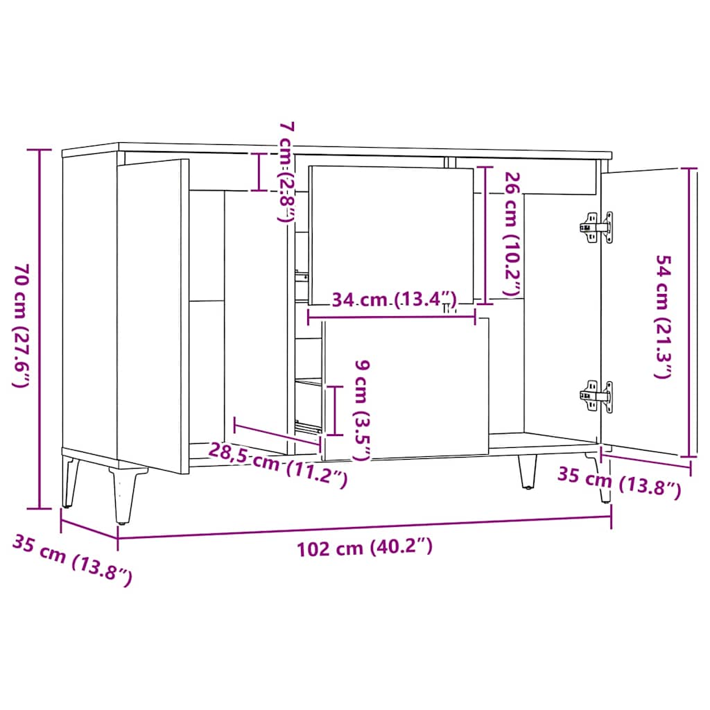 806112 vidaXL Sideboard White 102x35x70 cm Engineered Wood