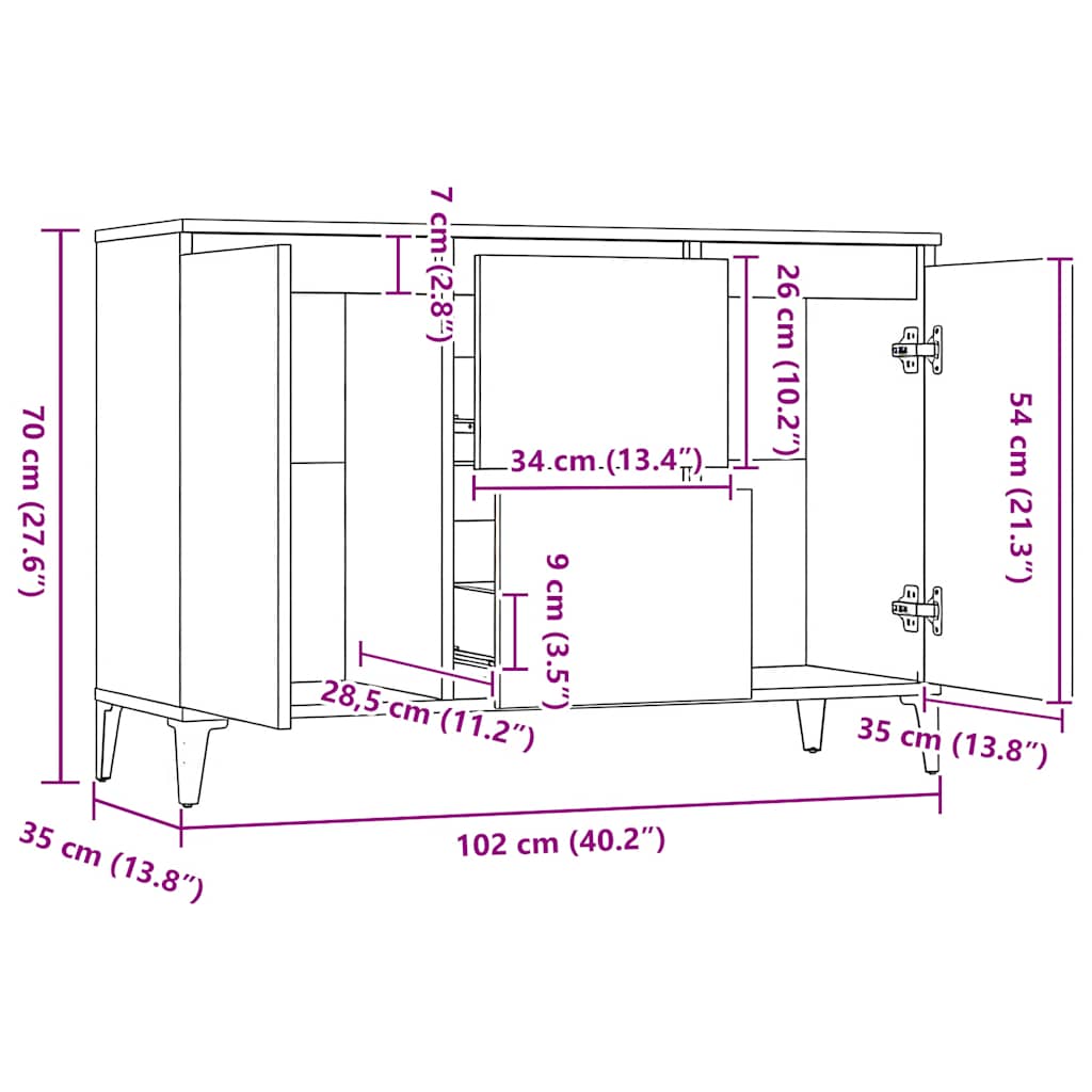 806116 vidaXL Sideboard Concrete Grey 102x35x70 cm Engineered Wood