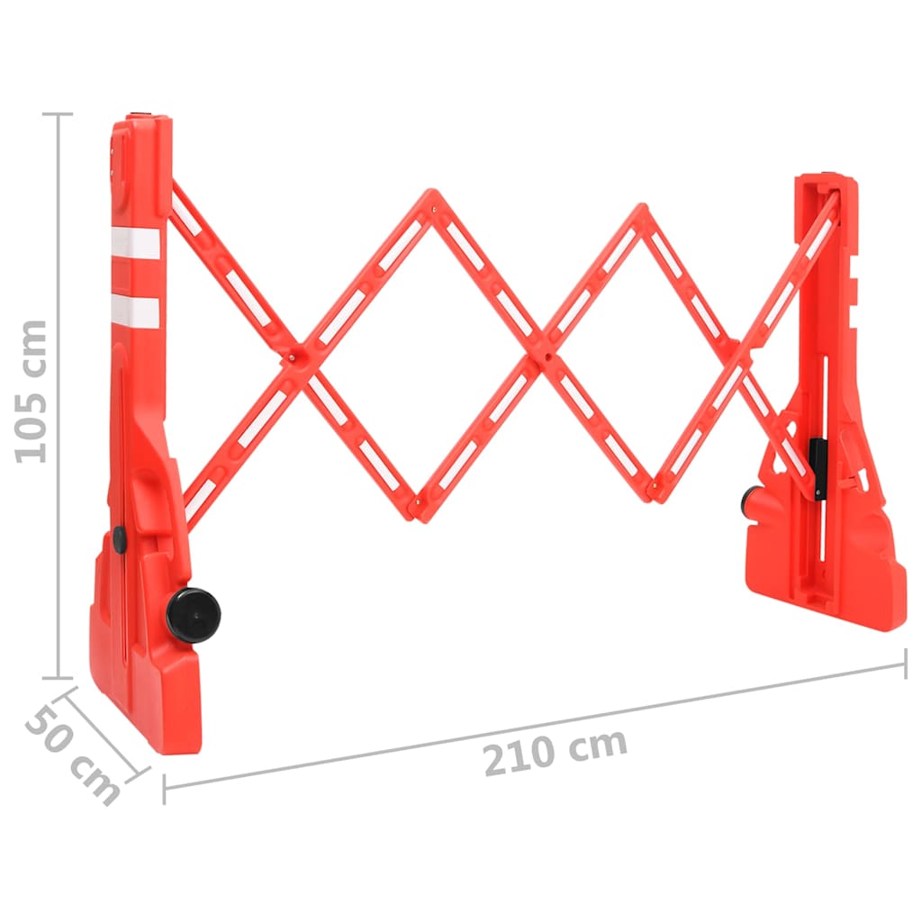 150989 vidaXL Folding Traffic Barrier Red 210x50x105 cm