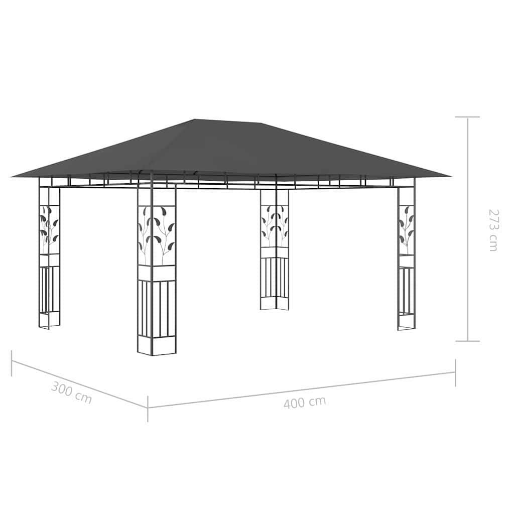 Gazebo with Mosquito Net&LED String Lights 4x3x2,73m Anthracite