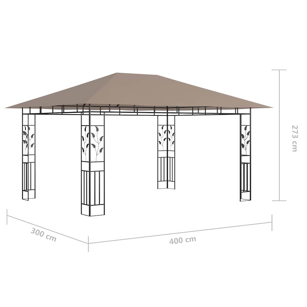 Gazebo with Mosquito Net&LED String Lights 4x3x2,73 m Taupe