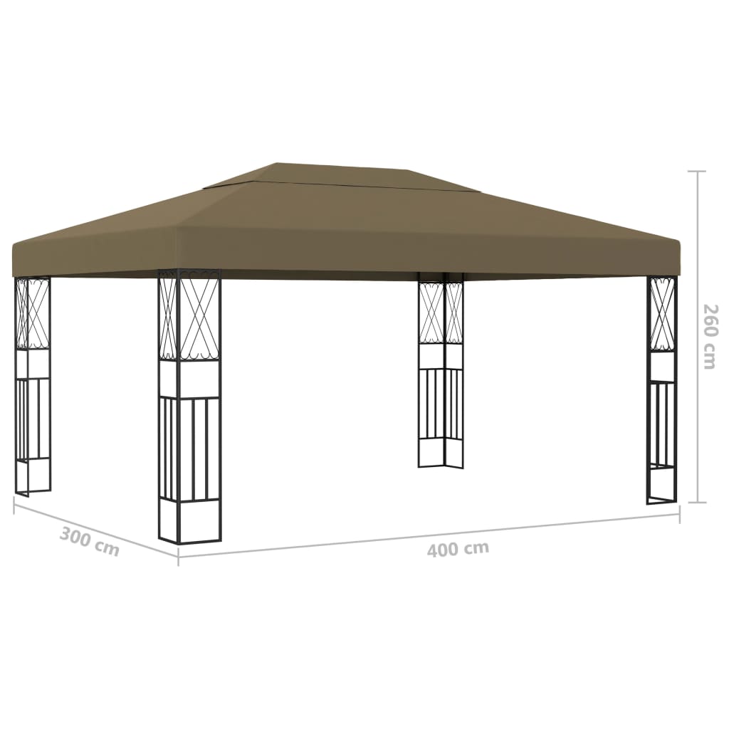 Gazebo with LED String Lights 3x4 m Taupe Fabric