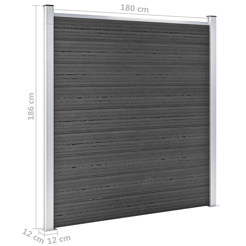 Fence Panel Set WPC 1218x186 cm Black