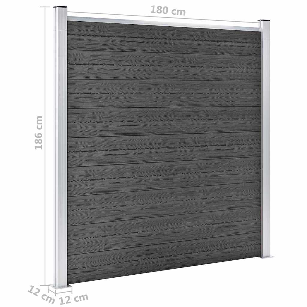 Fence Panel Set WPC 1564x186 cm Black