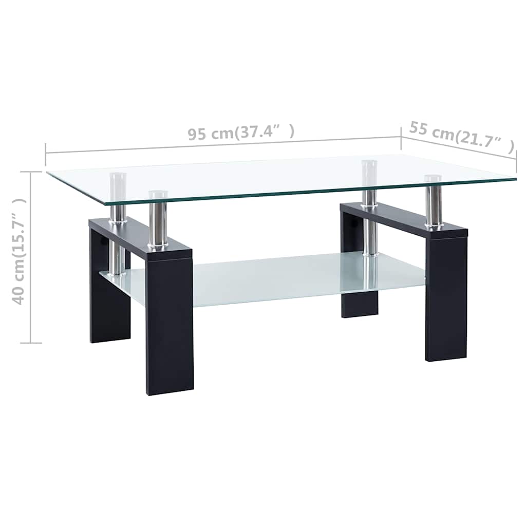330303 vidaXL Coffee Table Black and Transparent 95x55x40 cm Tempered Glass